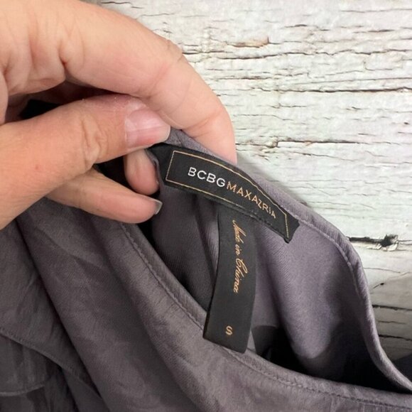 Bcbgmaxazria silver gray tiered ruffle one shoulder dress agate size small - Picture 5 of 10